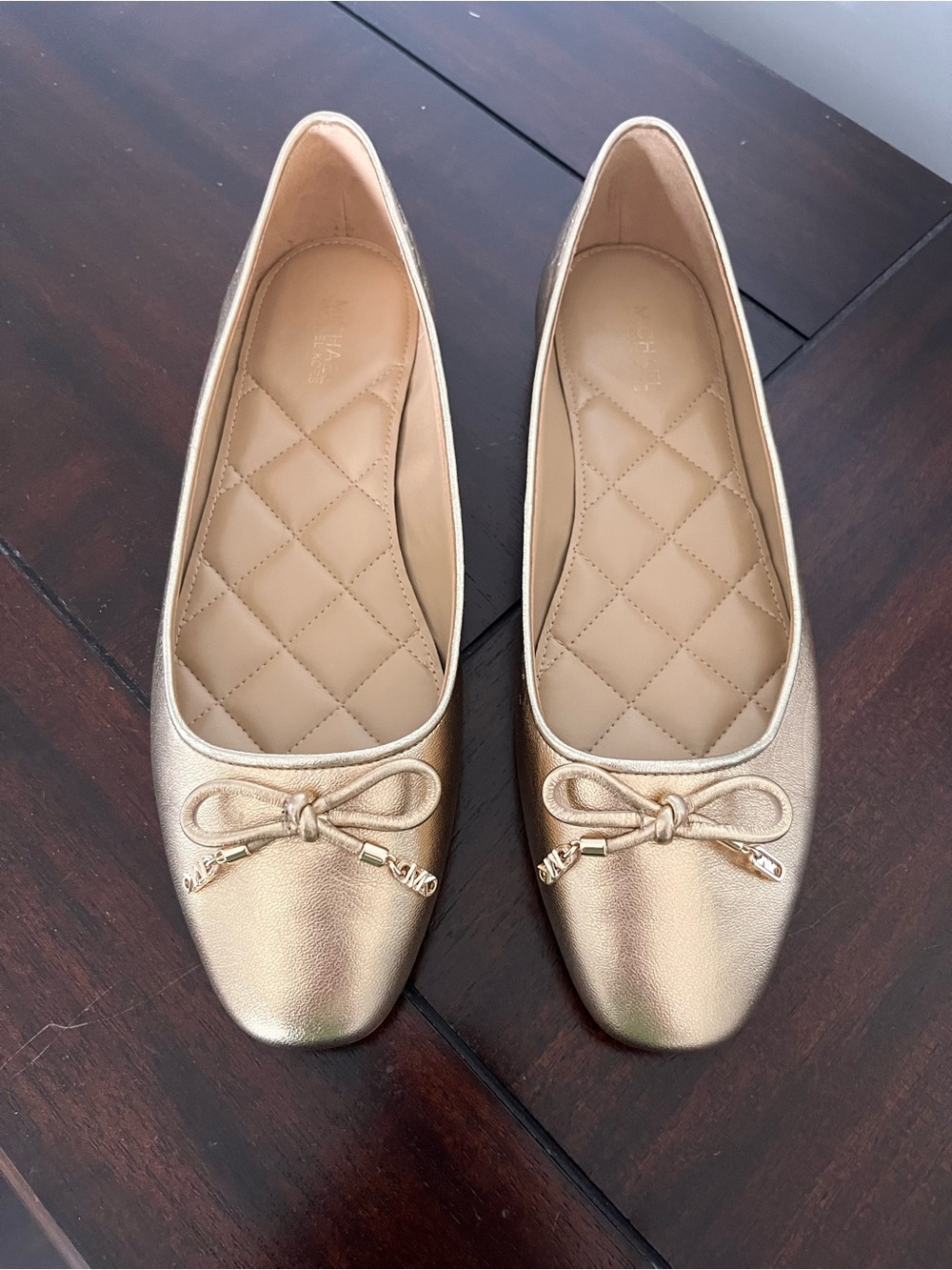 Michael Kors Metallic Gold Ballet Flats with Bow Accent